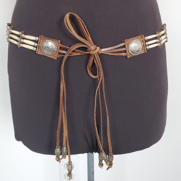 Vintage Accessories - Vintage Concho Boho Western Fringe Leather Belt